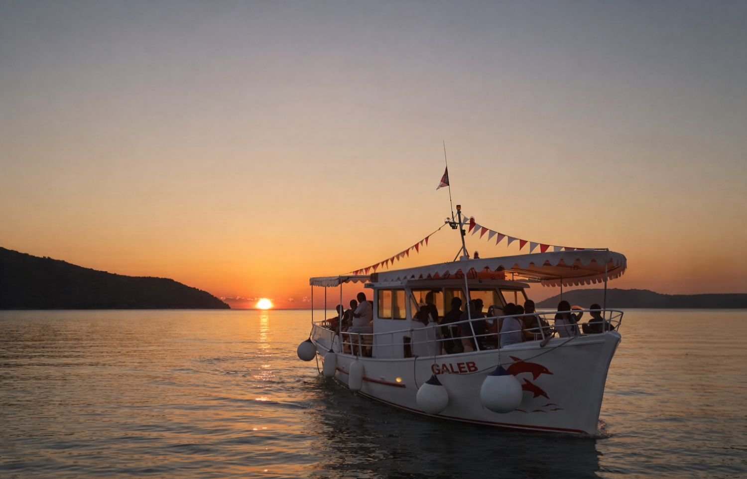 Sunset boat tour Hvar golden sky